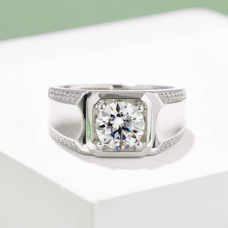 海波款S925银镀白金MoissaniteMen's Ring2ctD级